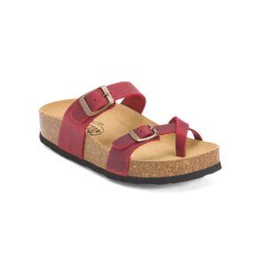 PLAKTON Red Made In Spain Suede Comombay Comfort Footbed Sandals